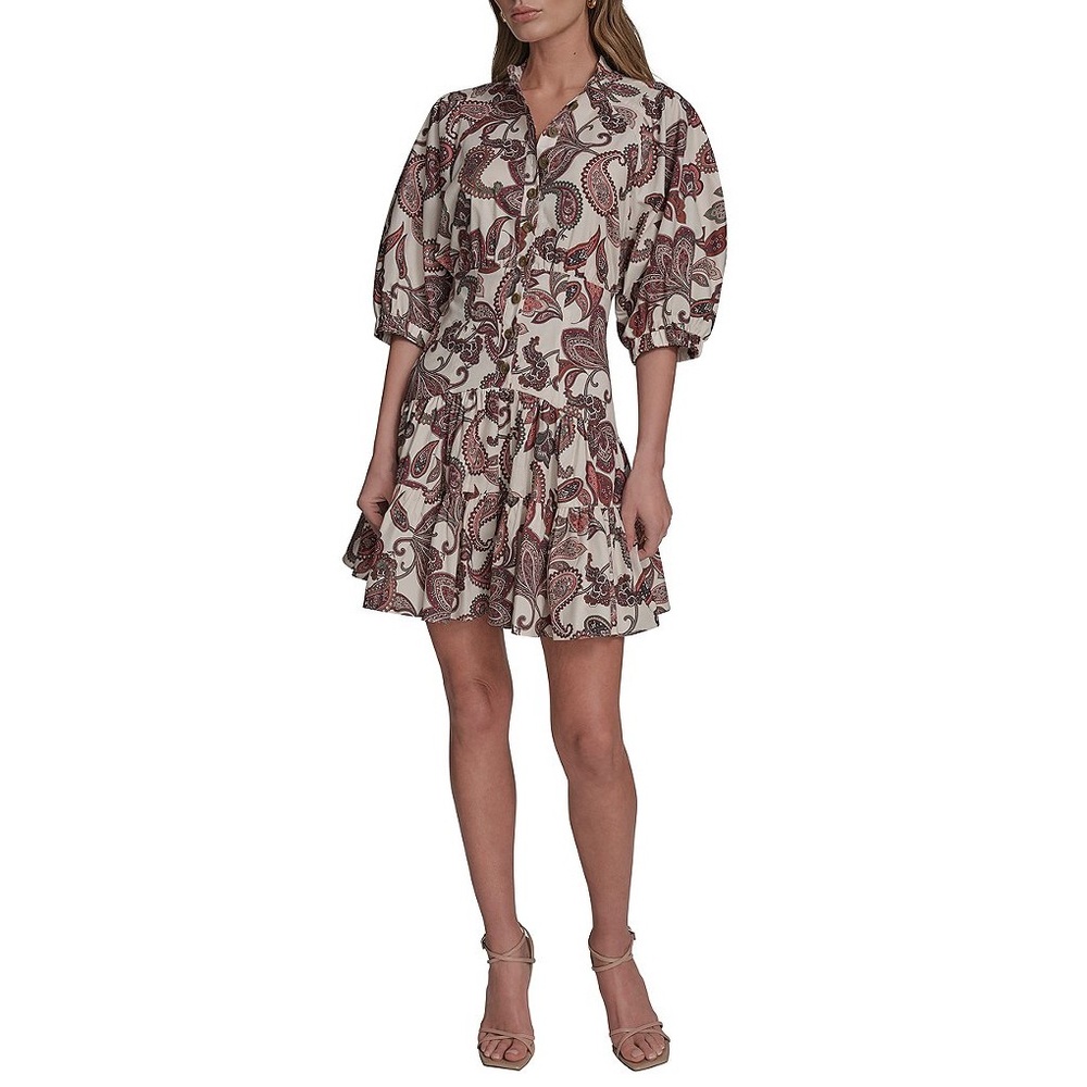BCBG Collared Short Sleeve Fit & Flare Paisley Dress Size 10 NWT - Picture 8 of 9